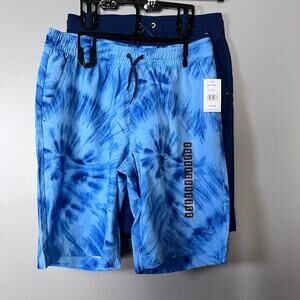 Eddie Bauer Boys Swim Shorts XL 14/16 Blue Tie Dye & Navy 2 Pack NWT board short
